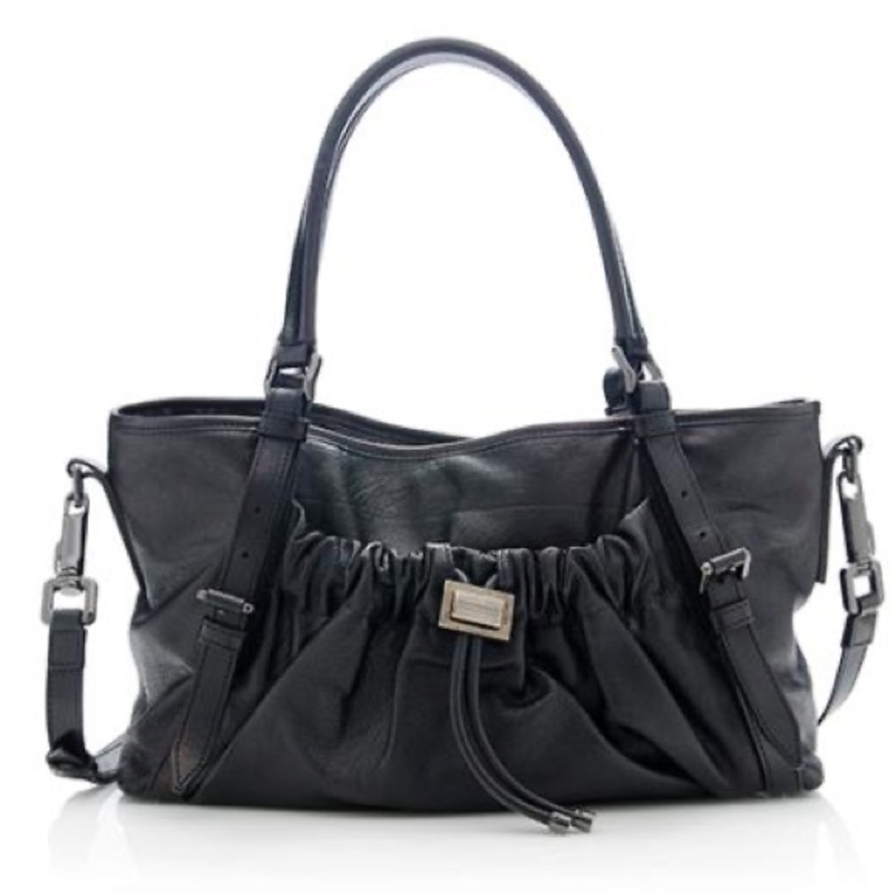 BURBERRY CURZON BLACK LEATHER DRAWSTRING SATCHEL MESSENGER SHOULDER TOTE BAG